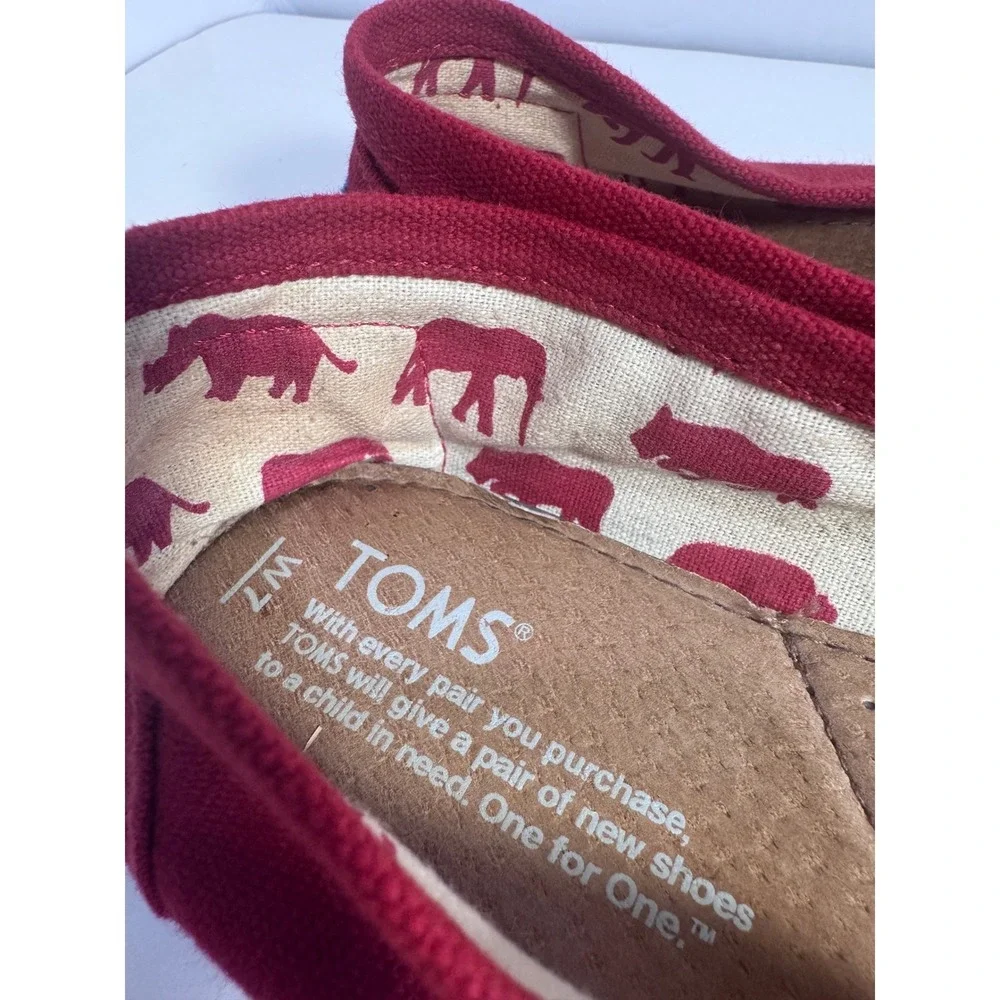 TOMS Womens Classic Alpargata Dark Red Canvas Slip On Flats Size 7 Animal Lining